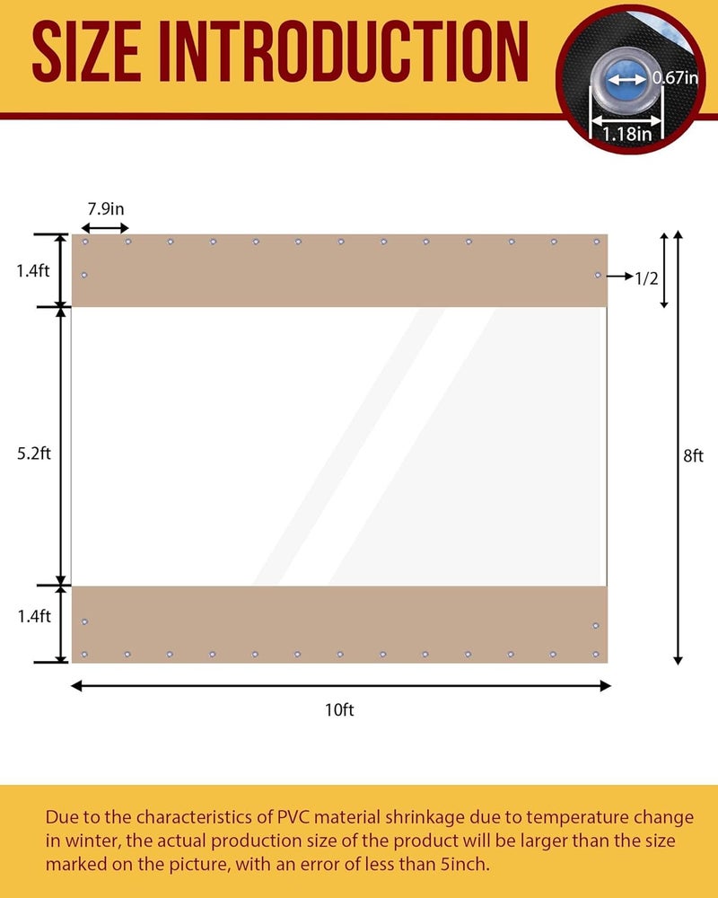 FoundGo 8'Hx10'W Outdoor Vinyl Curtains for Patio,19oz Clear Vinyl Patio Enclosure,Heavy Duty Clear Tarps Waterproof Vinyl Tarp with Grommets for Pergola, Porch,Gazebos,Balcony,-4℉ Cold Resistant - Image 3